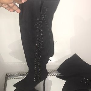 Black thigh high boots